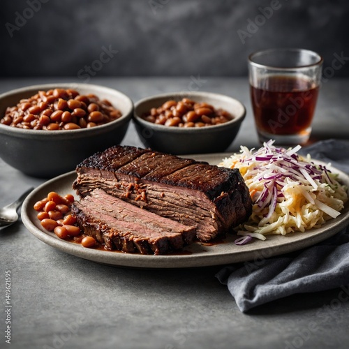 Delicious grilled red beef steak and pork ribs with fresh vegetables make a gourmet dinner meal