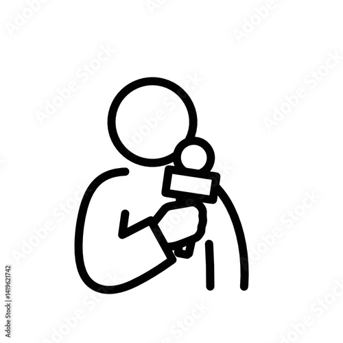 Iconic journalist holding a microphone in a minimalist style  