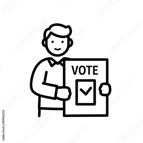 Person holding a "Vote" sign showing approval in a minimalist style  