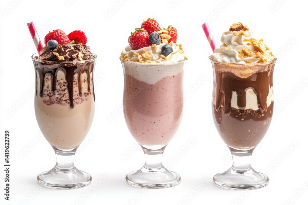 Smoothie glass and topping collection, neatly isolated against white backdrop. Smoothie glass and topping collection, neatly isolated against white backdrop.