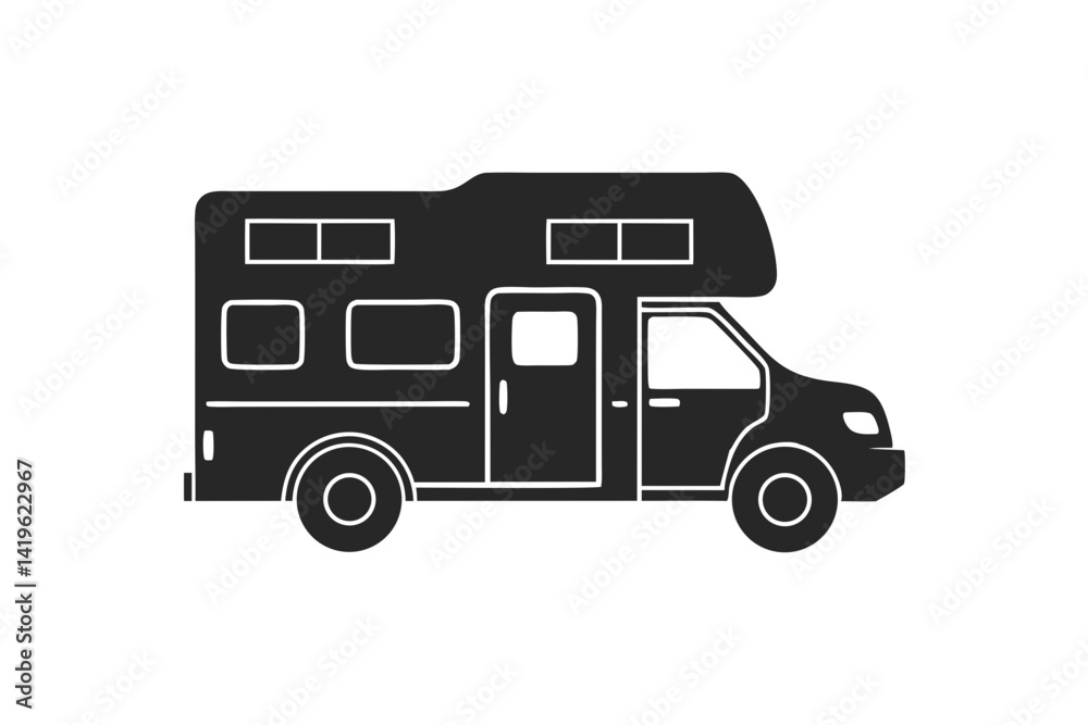 Caravan camper vehicle icon vector silhouette illustration isolated on white background Caravan camper vehicle icon vector silhouette illustration isolated on white background