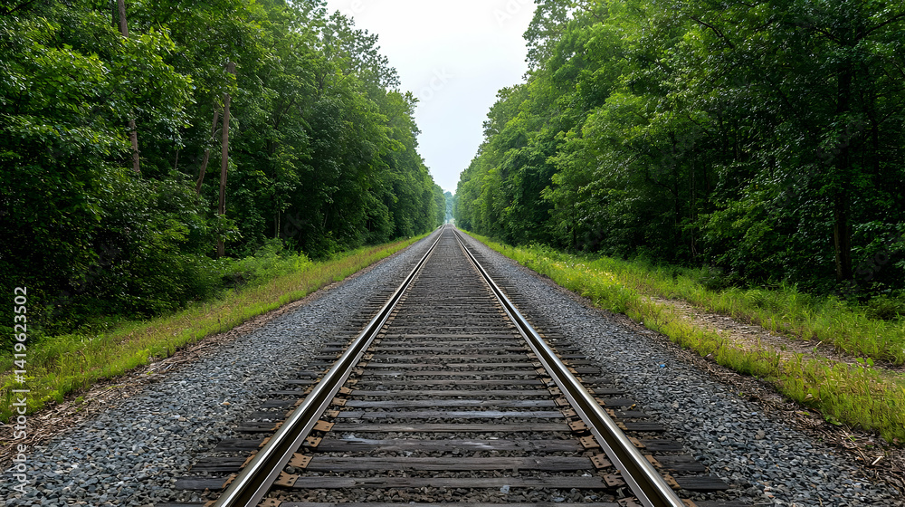Empty Railway Tracks Through Forest Empty Railway Tracks Through Forest