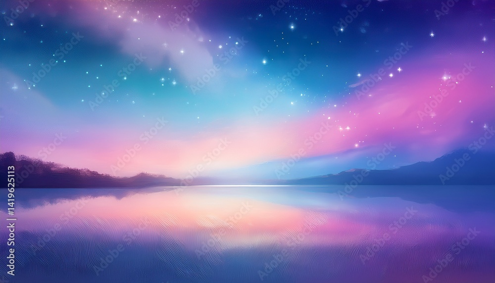 Fototapeta premium 柔らかなパステルカラーで描かれた夢幻的な夜空