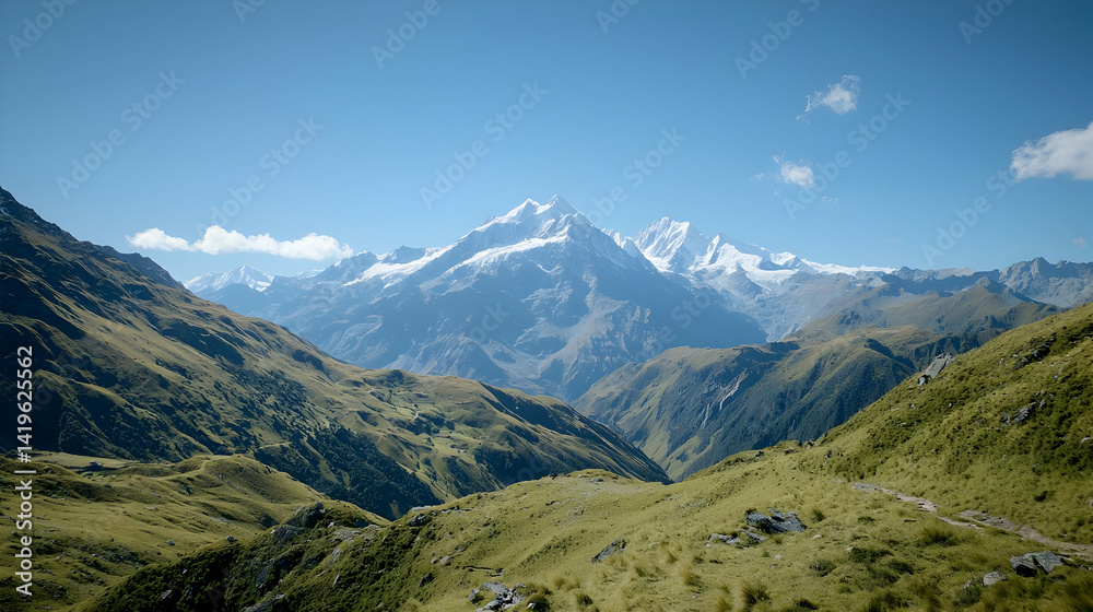 Obraz premium Vast Mountain Range Panorama Under Sunny Sky