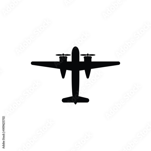 A minimalistic black silhouette of an airplane viewed from above. This clean and bold design captures the essence of flight and travel. Ideal for use in travel apps, airline branding, logistics, or gl