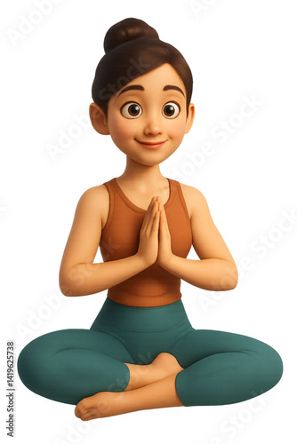 Animated woman practicing yoga with a smile  
