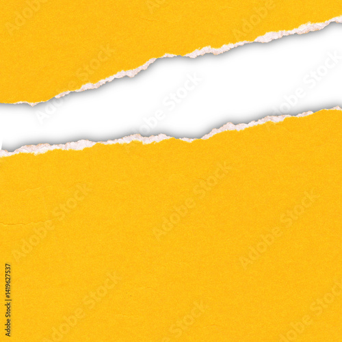 yellow paper torn edge shadow is on transparent background for text or ad.