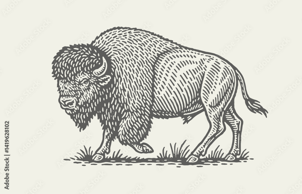 BIson. Vintage woodcut engraving linocut style vector illustration.