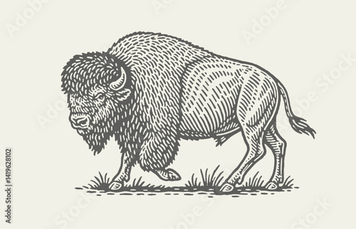 BIson. Vintage woodcut engraving linocut style vector illustration.