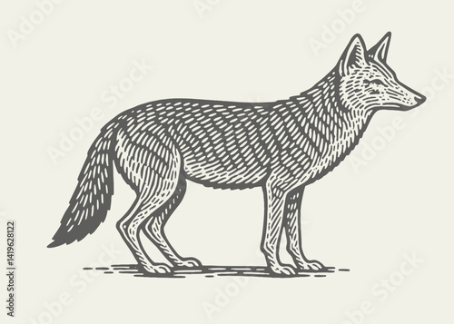 Coyote. Vintage woodcut engraving linocut style vector illustration.