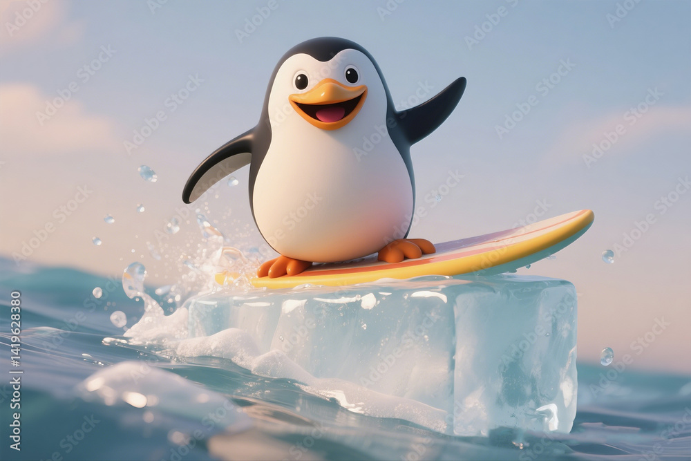 Obraz premium Playful Penguin on a Melting Ice Cube