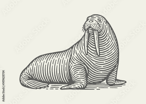 Walrus. Vintage woodcut engraving linocut style vector illustration.