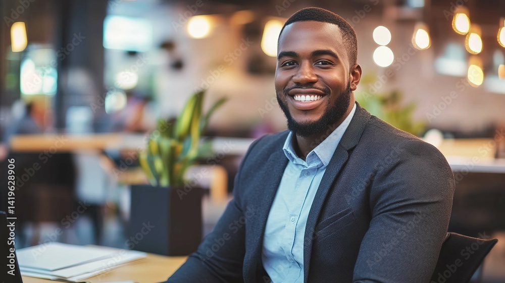 Fototapeta premium Confident African American Businessman in Modern Office.