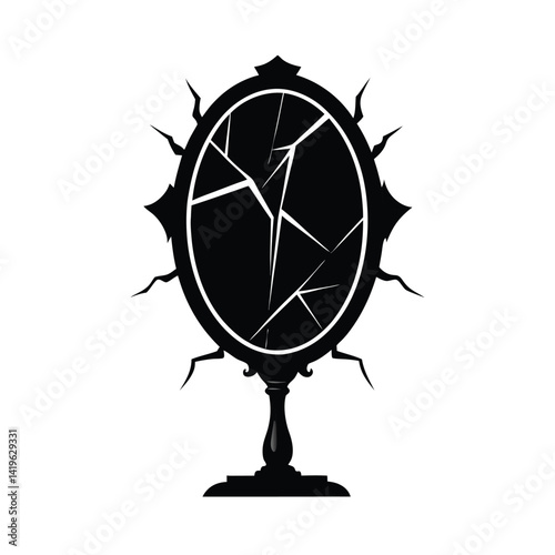 broken mirror cracks silhouette on white background