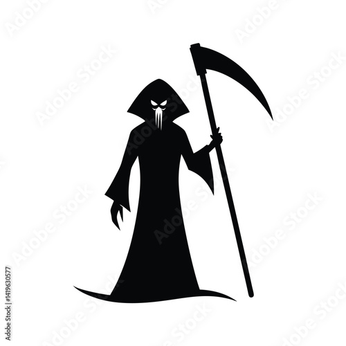 grim reaper holding scythe silhouette on white background