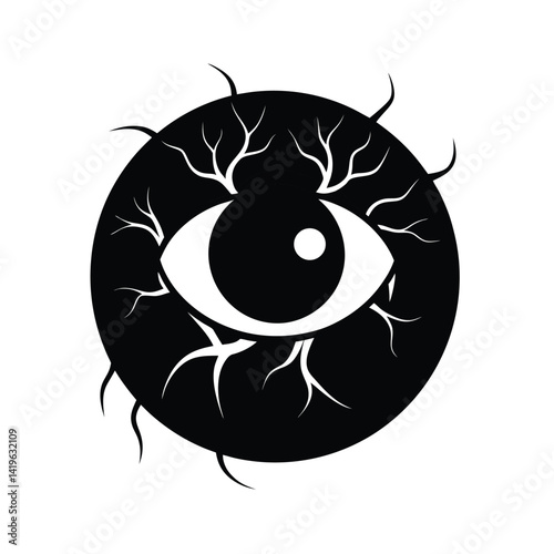 eyeball illustration with veins silhouette on white background