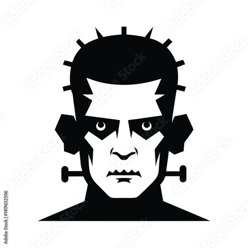 frankenstein head with bolts silhouette on white background