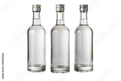 Wallpaper Mural Three Clear Glass Bottles with Silver Caps Lined Up on White Background Torontodigital.ca