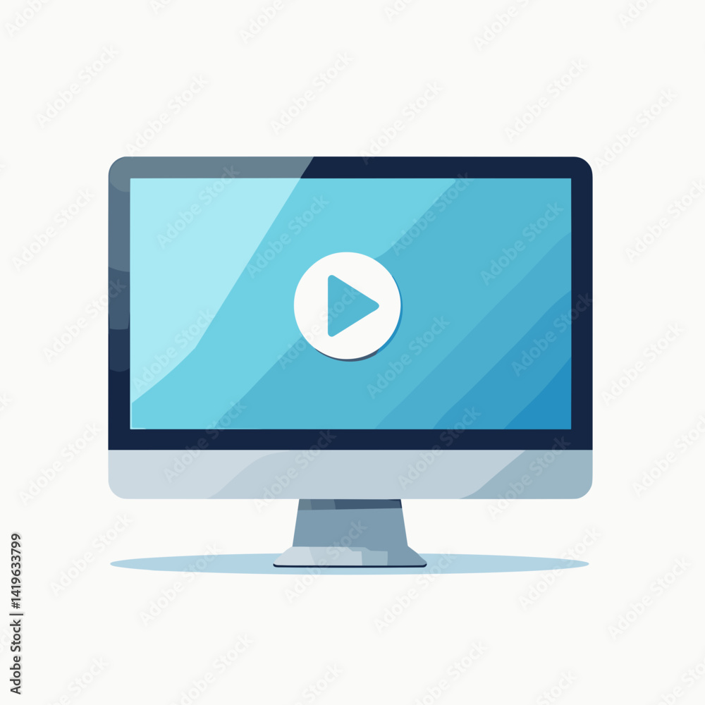 Modern computer screen displaying play button in bright colors Modern computer screen displaying play button in bright colors