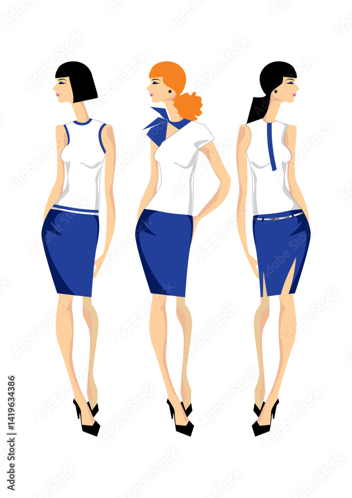Fototapeta premium Girls in special uniform. Vector illustration.
