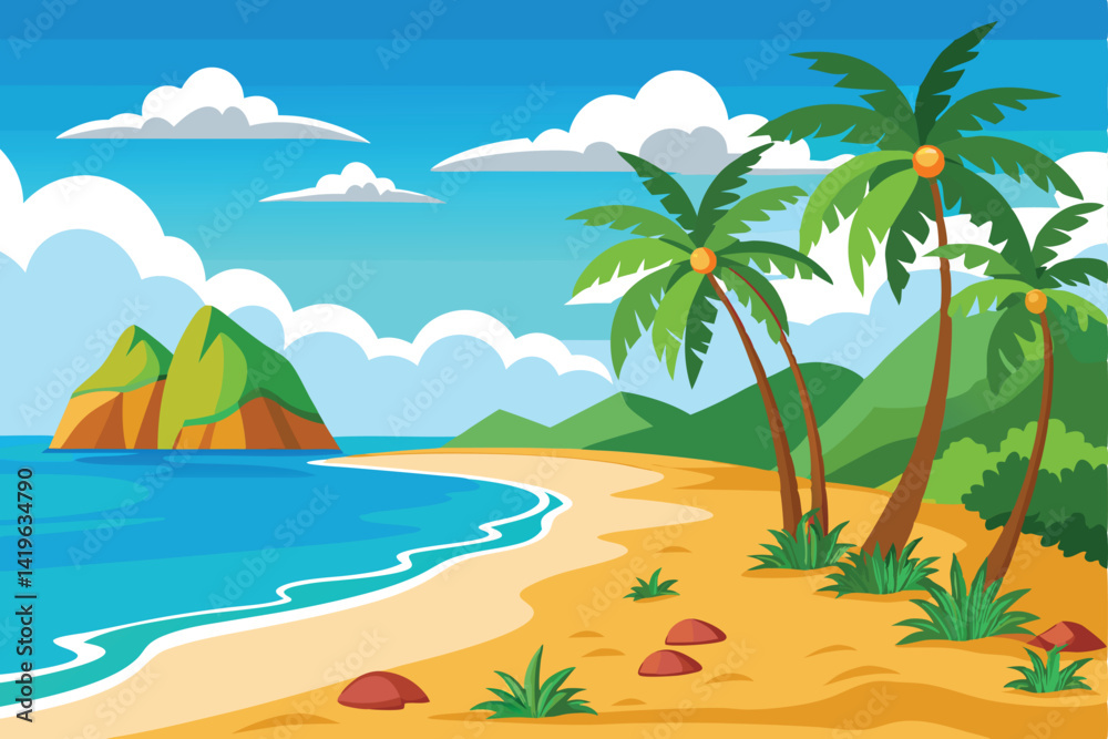 Obraz premium Beach Sunset Vector Scene