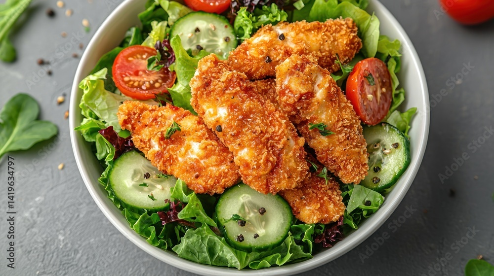 Fototapeta premium Crispy Chicken Salad Bowl: A Delicious and Healthy Meal