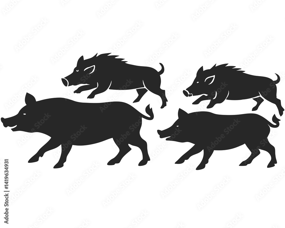 Obraz premium set of Boar vector silhouette illustration isolated on white background