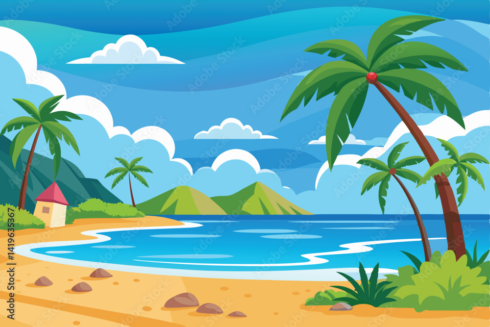 Fototapeta premium Beach Sunset Vector Scene