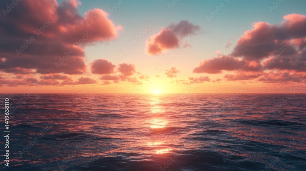 Fototapeta premium Vibrant Sunset Over Calm Ocean Water