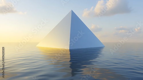 White Pyramid Floats on Calm Ocean at Sunrise