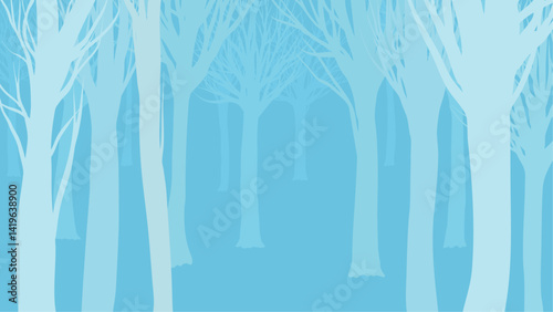 水色の静かな森の背景イラスト　16：9
