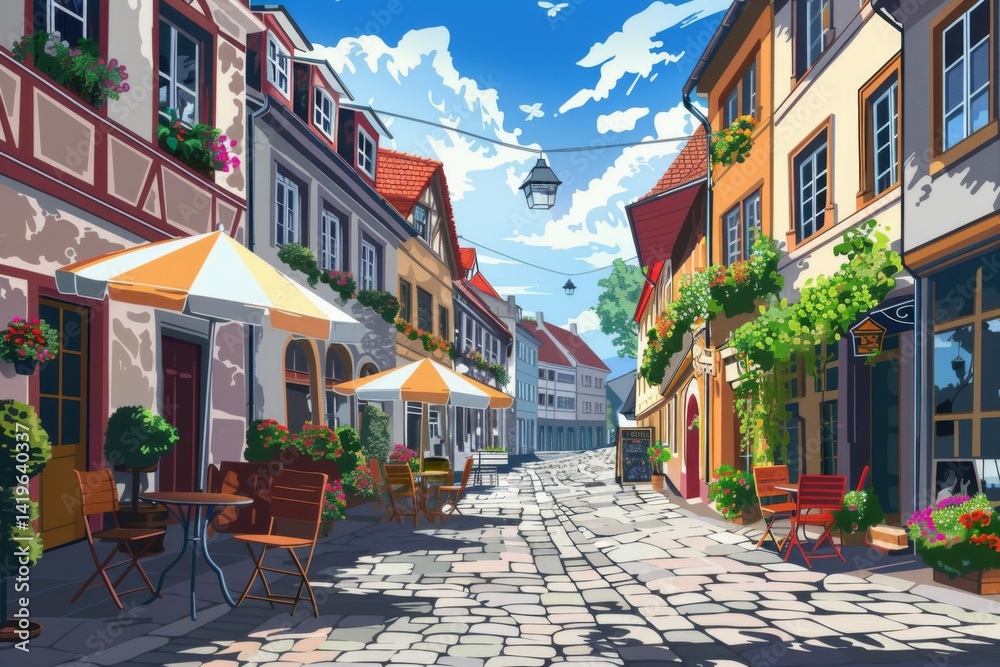 Fototapeta premium Charming Cobblestone Street Scene