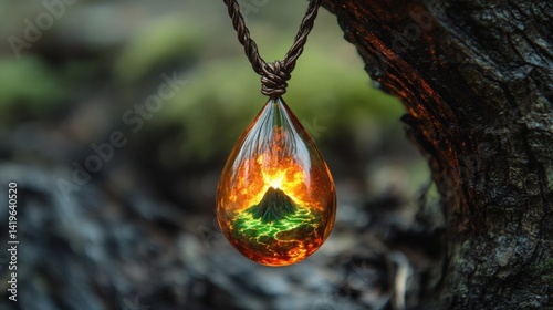 Amber Teardrop Volcano Pendant Necklace