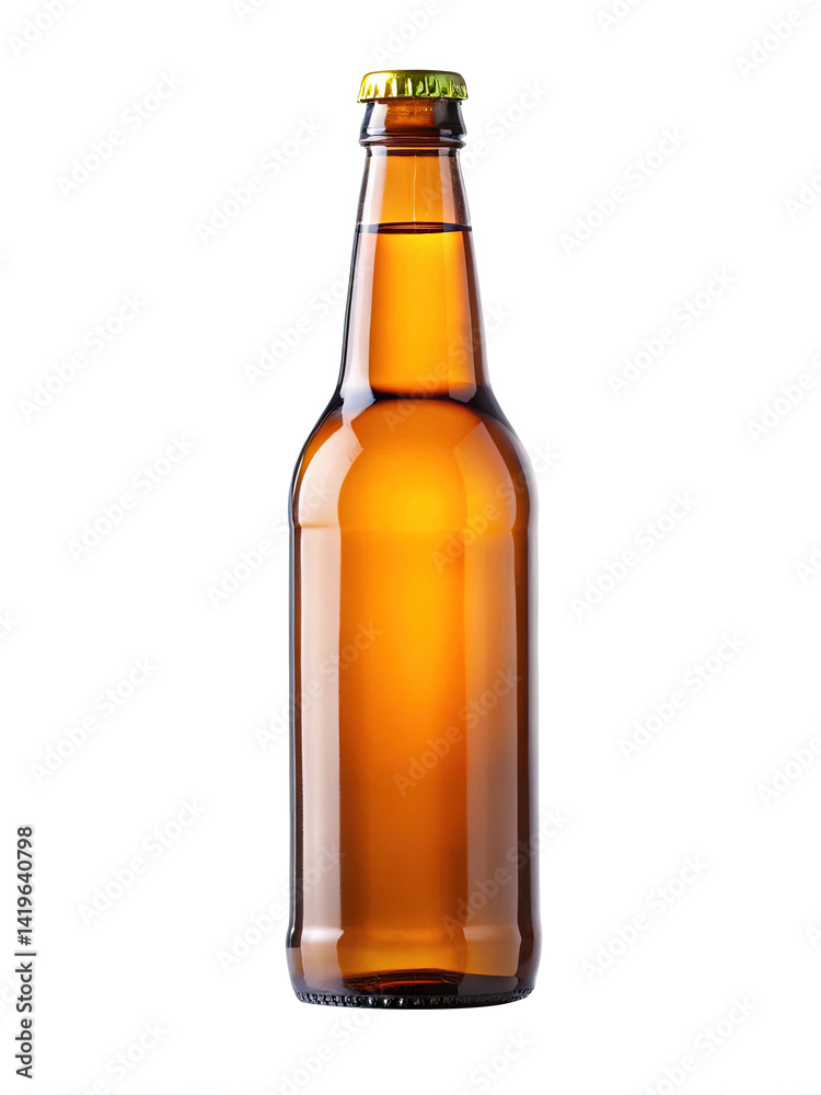 Isolated Amber Beer Bottle with Gold Cap on a Clean White Background Isolated Amber Beer Bottle with Gold Cap on a Clean White Background