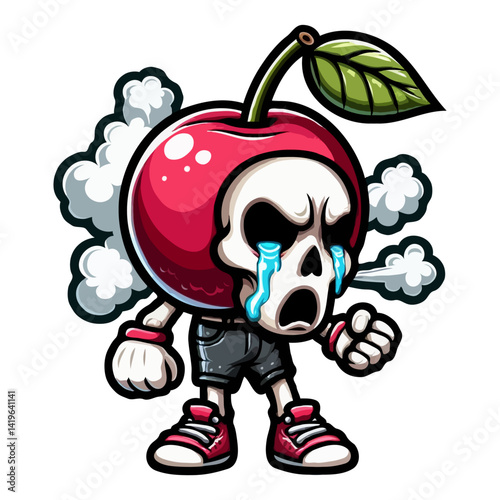 Crying Cherry Skull Cartoon Character