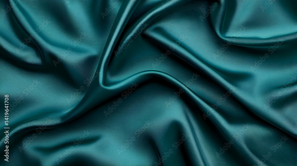 Fototapeta premium Teal Fabric Texture With Draped And Wrinkled Details