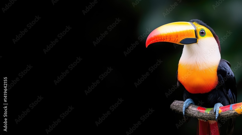 Naklejka premium Colorful toucan perched on a branch