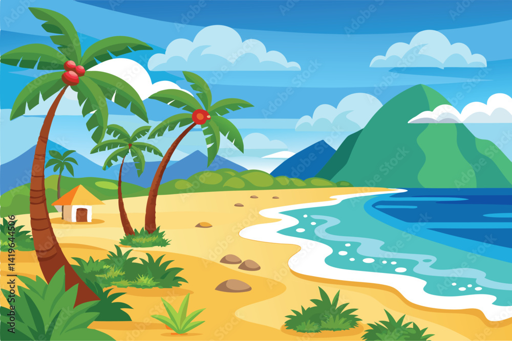 Obraz premium Sunny Beach Vector Scene