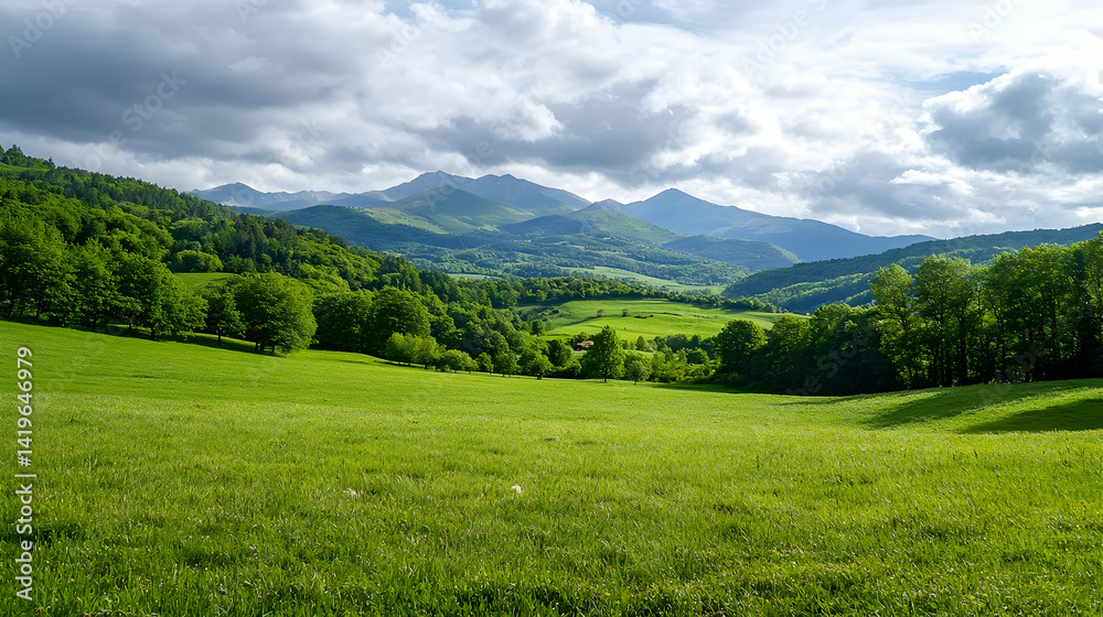 Green Valley With Rolling Hills And Mountains Green Valley With Rolling Hills And Mountains