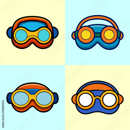 Colorful Grid of Cartoon Goggles with Contrasting Lens Colors and Designs