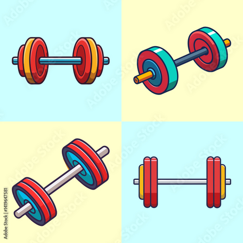 Four stylized illustrations of dumbbells perfect for fitness motivation and design inspiration