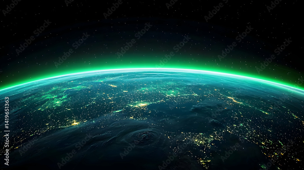 Obraz premium Glowing Green Earth From Space