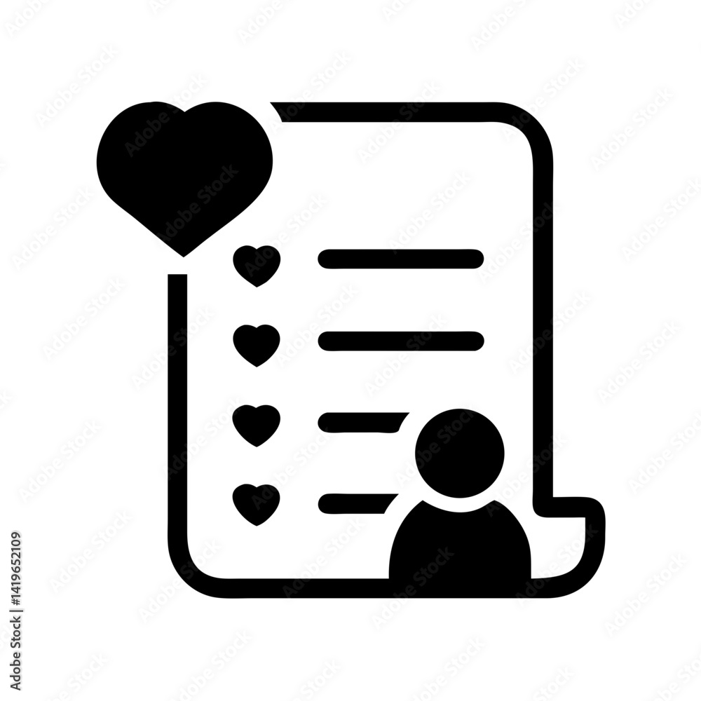 Favorite list heart like user profile document checklist item love person account page Favorite list heart like user profile document checklist item love person account page