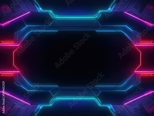 Neon Geometric Frame: Vibrant Blue and Pink Tech Art