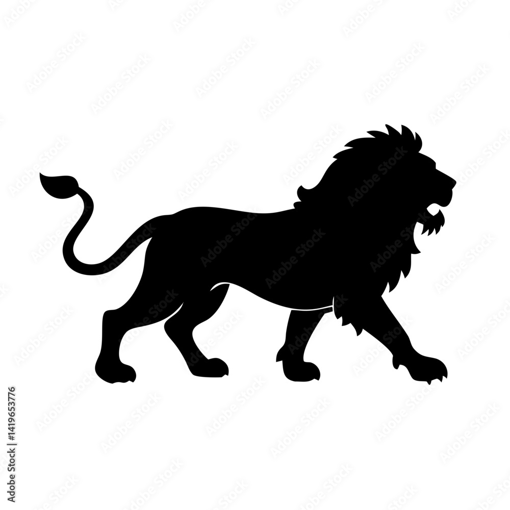 Obraz premium Lion silhouette vector illustration of a majestic animal with a powerful roar and mane design art