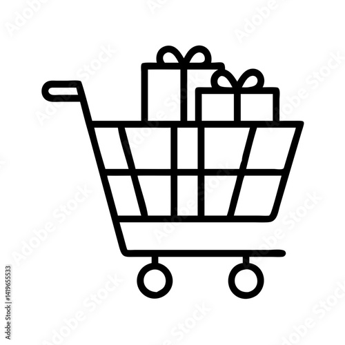 Shopping cart with gifts vector illustration for online store retail and christmas sales event