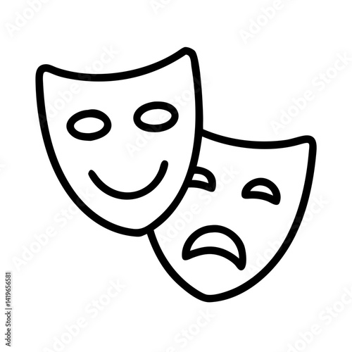 Theater masks drawing: comedy tragedy drama acting play performance arts outline vector design