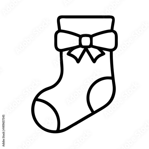 Christmas stocking with bow outline vector illustration holiday season decoration design element art
