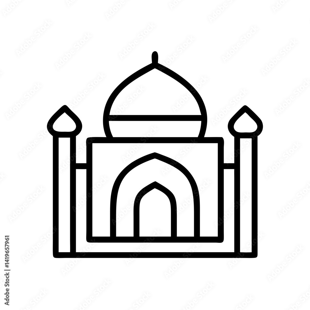 Outline drawing of taj mahal india landmark vector illustration architectural design icon image Outline drawing of taj mahal india landmark vector illustration architectural design icon image