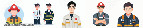vector collection of young men dressed as firefighters